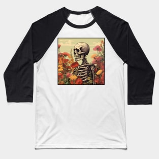 Creepy Skeleton Flower Cartoon Vintage Baseball T-Shirt